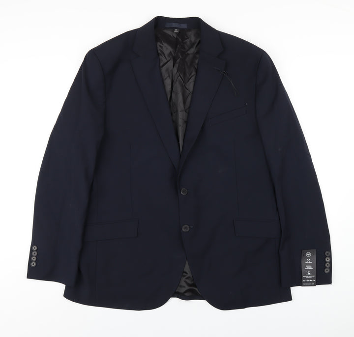 Autograph Mens Blue Wool Jacket Blazer Size 44 Regular