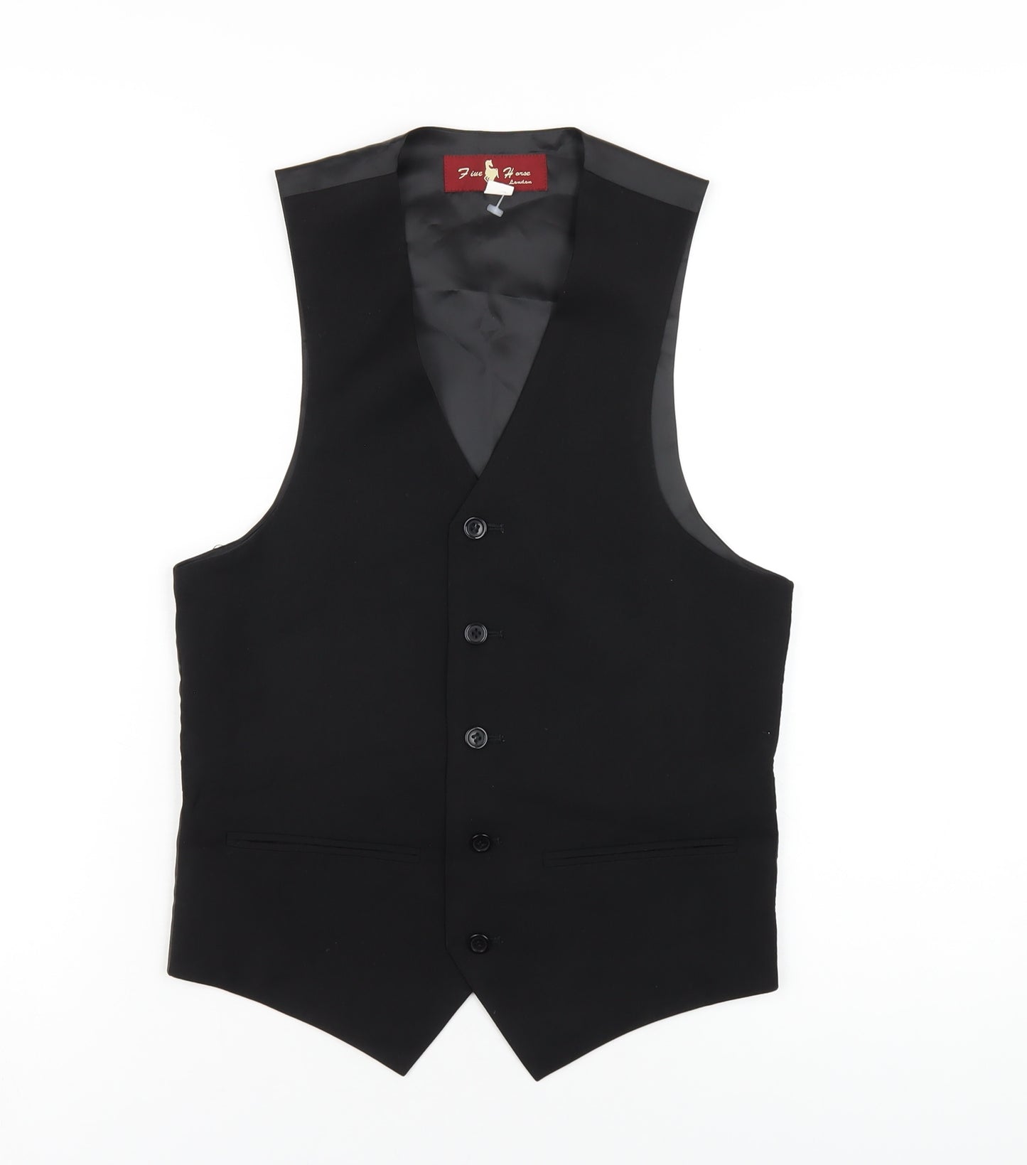 Five Horse Mens Black Polyester Jacket Suit Waistcoat Size XS Regular