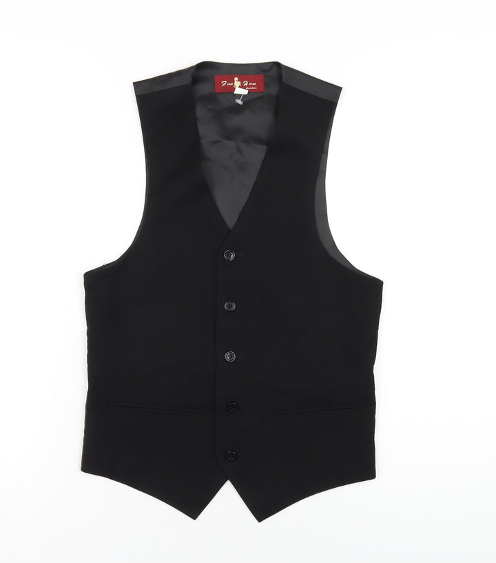 Five Horse Mens Black Polyester Jacket Suit Waistcoat Size XS Regular