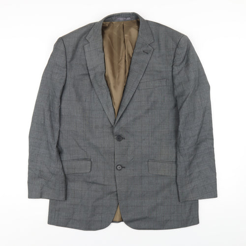 Aspen & Court Mens Grey Plaid Polyester Jacket Blazer Size 40 Regular