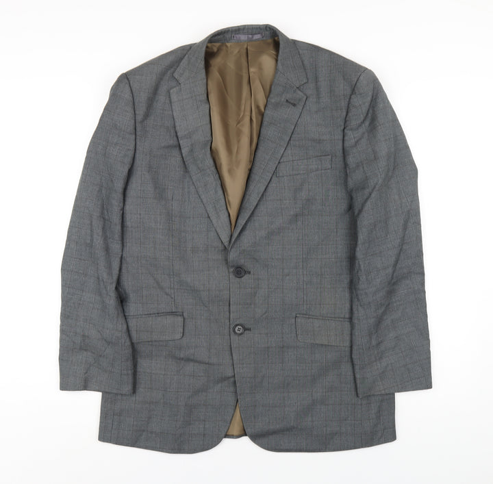 Aspen & Court Mens Grey Plaid Polyester Jacket Blazer Size 40 Regular