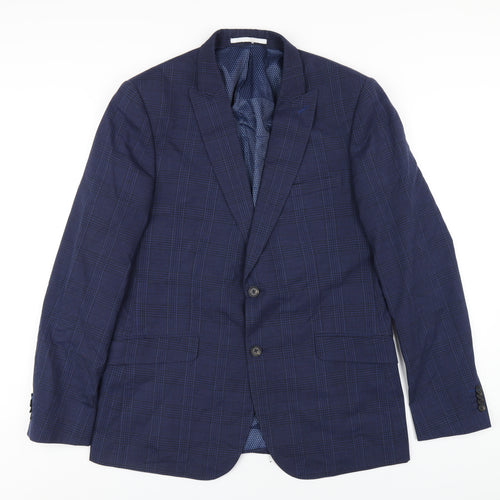 Burton Mens Blue Plaid Polyester Jacket Blazer Size 42 Regular