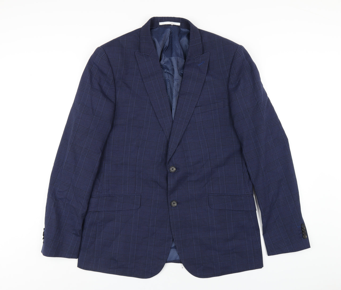 Burton Mens Blue Plaid Polyester Jacket Blazer Size 42 Regular