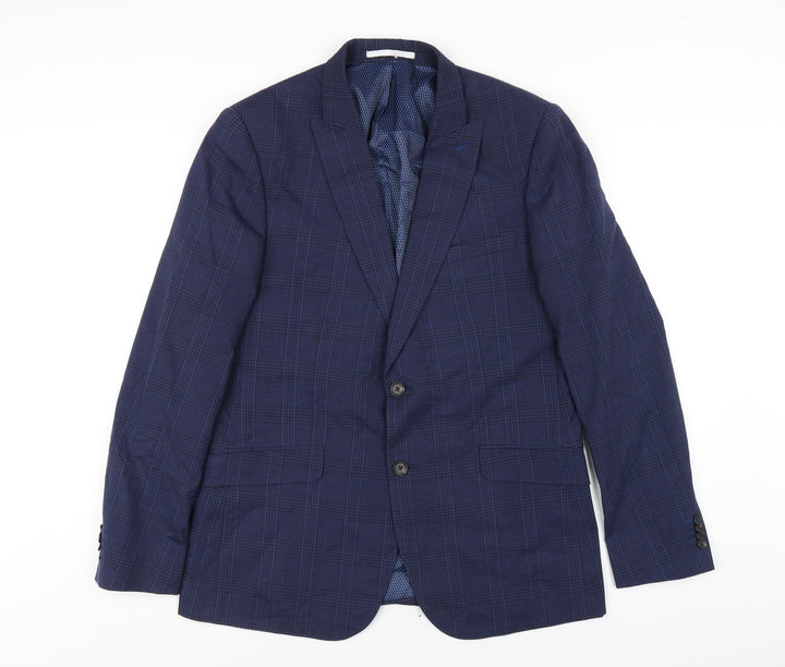 Burton Mens Blue Plaid Polyester Jacket Blazer Size 42 Regular