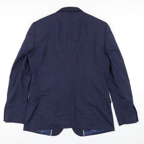 Burton Mens Blue Plaid Polyester Jacket Blazer Size 42 Regular