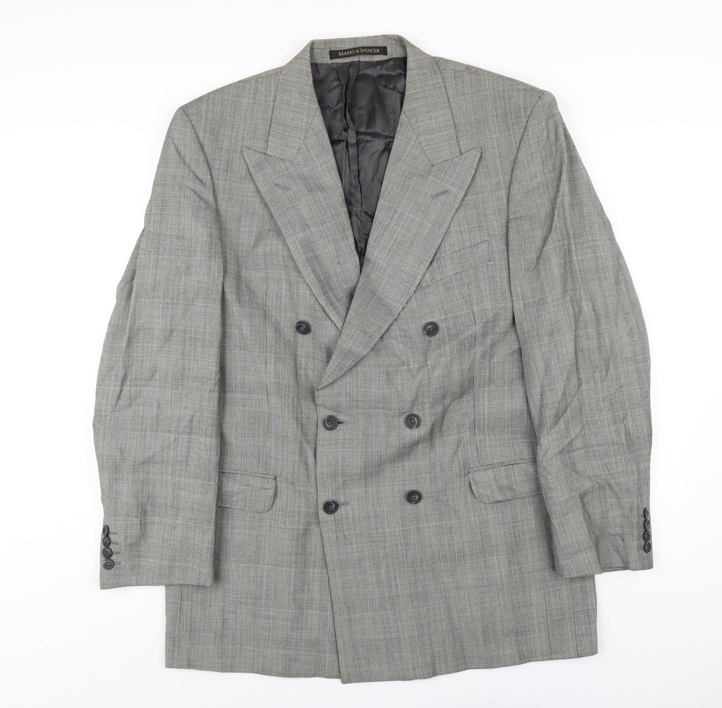 Marks and Spencer Mens Grey Plaid Wool Jacket Blazer Size 42 Regular