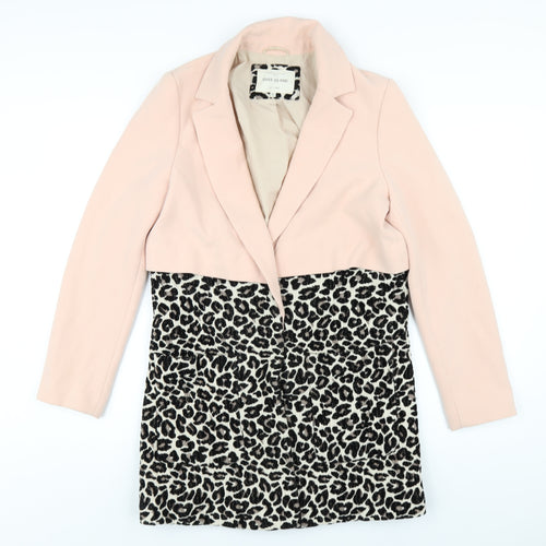 River Island Womens Pink Animal Print Overcoat Coat Size 12 Snap - Leopard Print