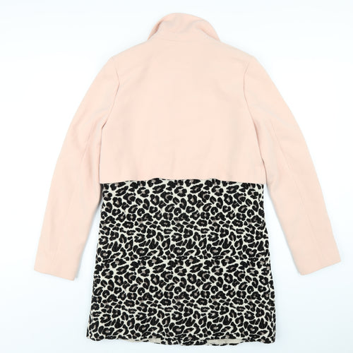 River Island Womens Pink Animal Print Overcoat Coat Size 12 Snap - Leopard Print
