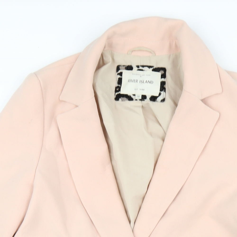 River Island Womens Pink Animal Print Overcoat Coat Size 12 Snap - Leopard Print