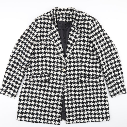 Bonmarché Womens Black Geometric Overcoat Coat Size 18 Button