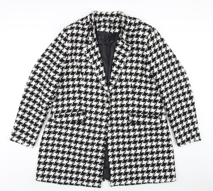 Bonmarché Womens Black Geometric Overcoat Coat Size 18 Button