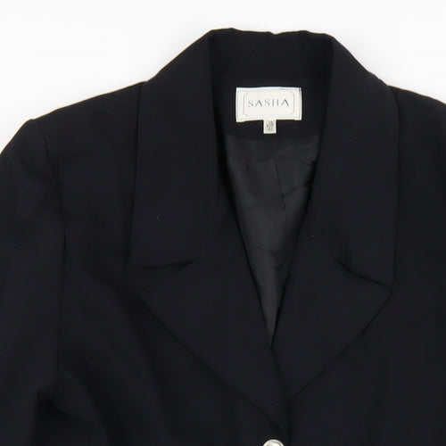 Sasha Womens Blue Jacket Blazer Size 14 Button