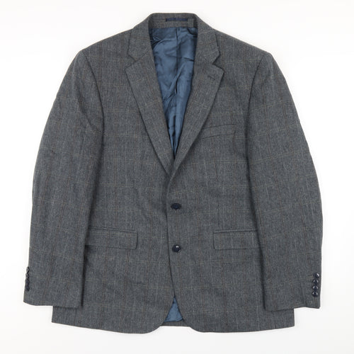 Wellington Mens Blue Plaid Polyester Jacket Blazer Size 42 Regular