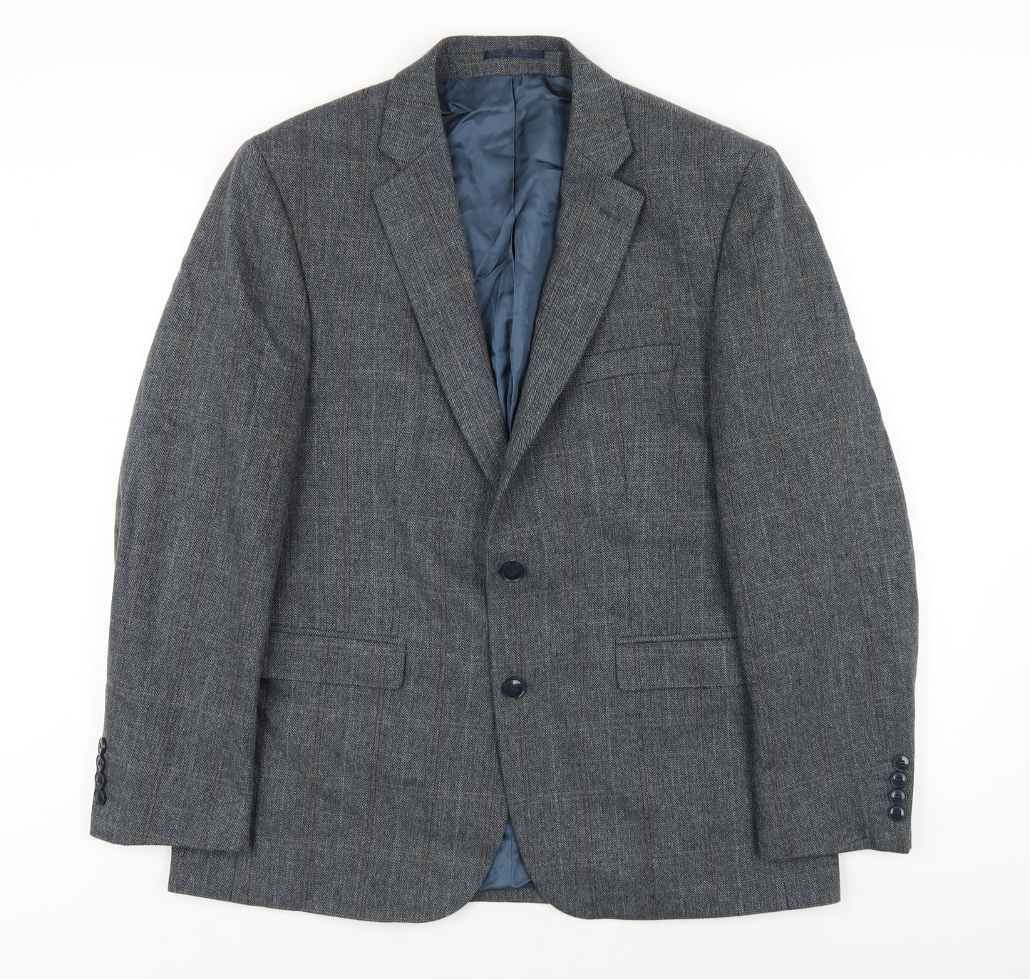 Wellington Mens Blue Plaid Polyester Jacket Blazer Size 42 Regular
