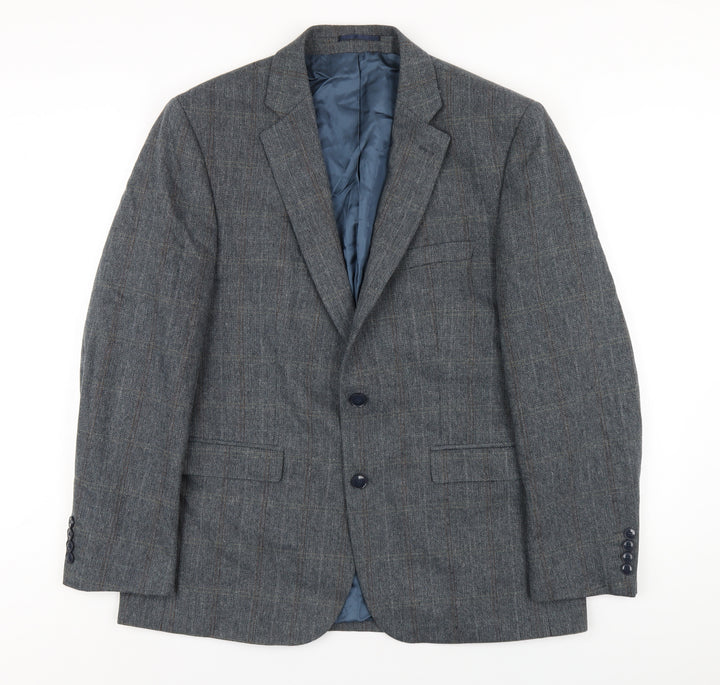 Wellington Mens Blue Plaid Polyester Jacket Blazer Size 42 Regular
