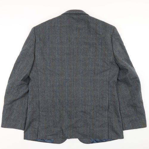 Wellington Mens Blue Plaid Polyester Jacket Blazer Size 42 Regular