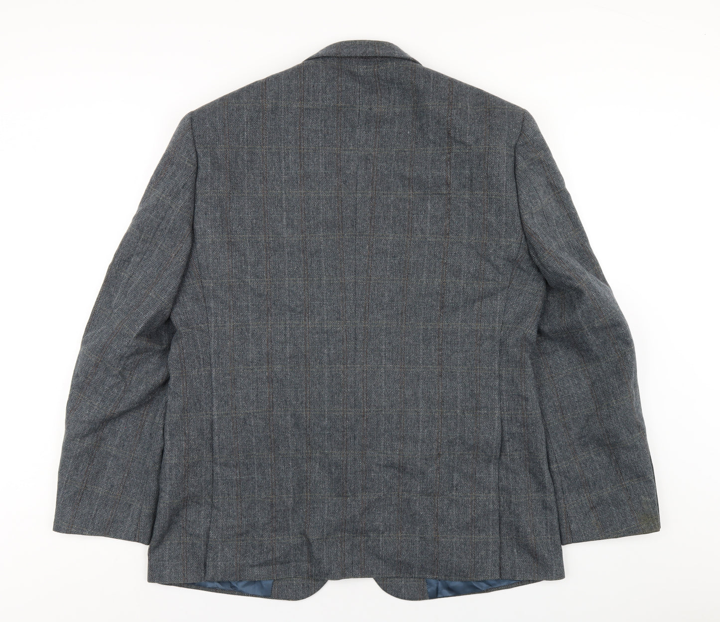 Wellington Mens Blue Plaid Polyester Jacket Blazer Size 42 Regular