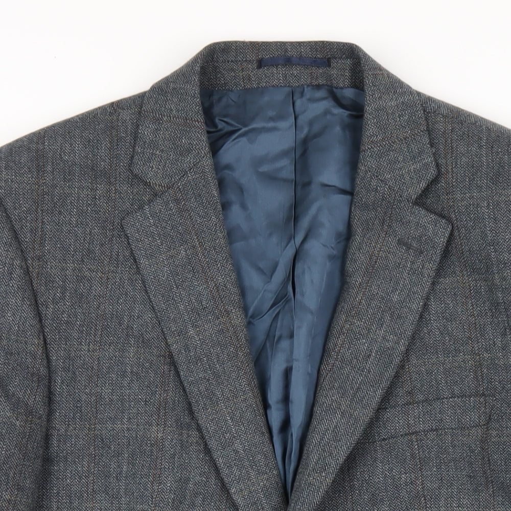 Wellington Mens Blue Plaid Polyester Jacket Blazer Size 42 Regular