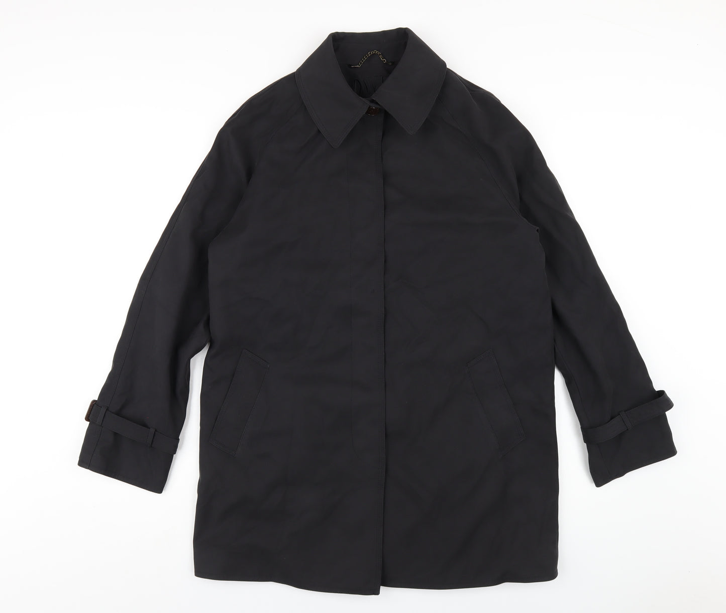 David Barry Womens Black Trench Coat Coat Size 10 Button