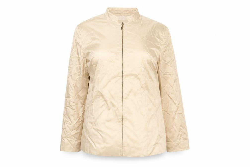 Front view of APANAGE women’s beige jacket, size UK 16, zip