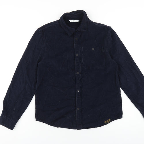 Marks and Spencer Boys Blue Cotton Basic Button-Up Size 10-11 Years Collared Snap