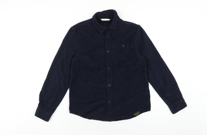 Marks and Spencer Boys Blue Cotton Basic Button-Up Size 10-11 Years Collared Snap