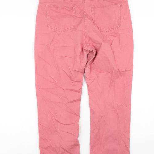 Damart Womens Pink Cotton Straight Jeans Size 14 L27 in Regular Zip