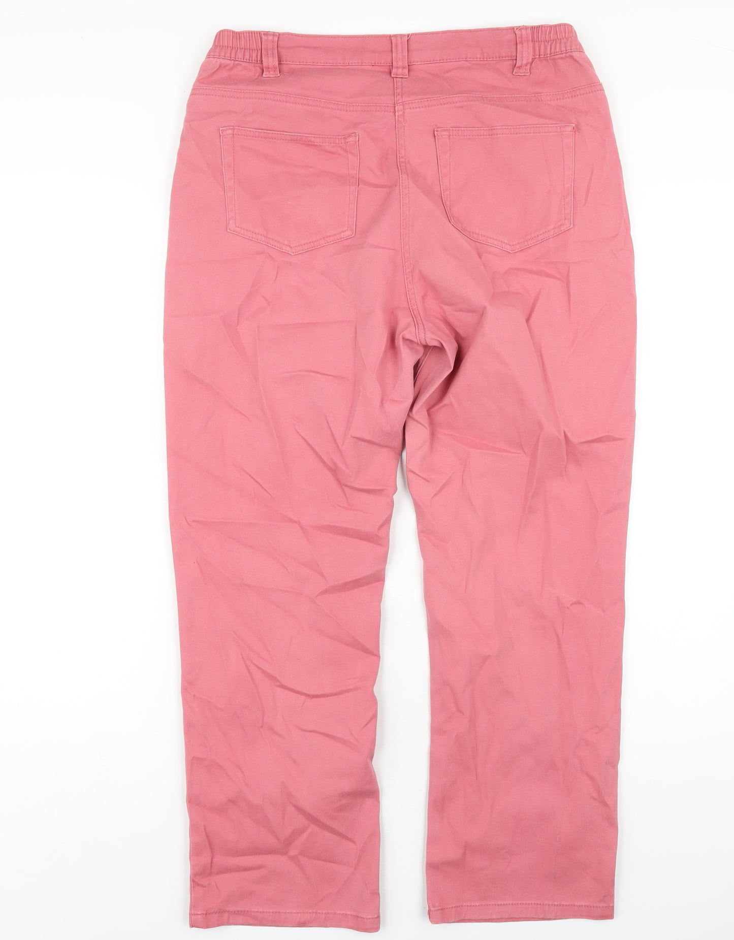 Damart Womens Pink Cotton Straight Jeans Size 14 L27 in Regular Zip