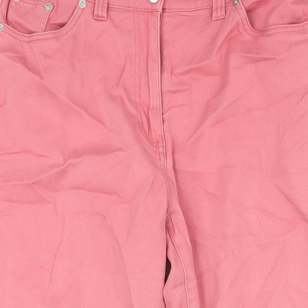 Damart Womens Pink Cotton Straight Jeans Size 14 L27 in Regular Zip