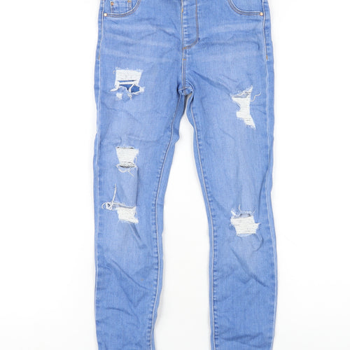 River Island Girls Blue Cotton Skinny Jeans Size 9 Years L24 in Regular Zip
