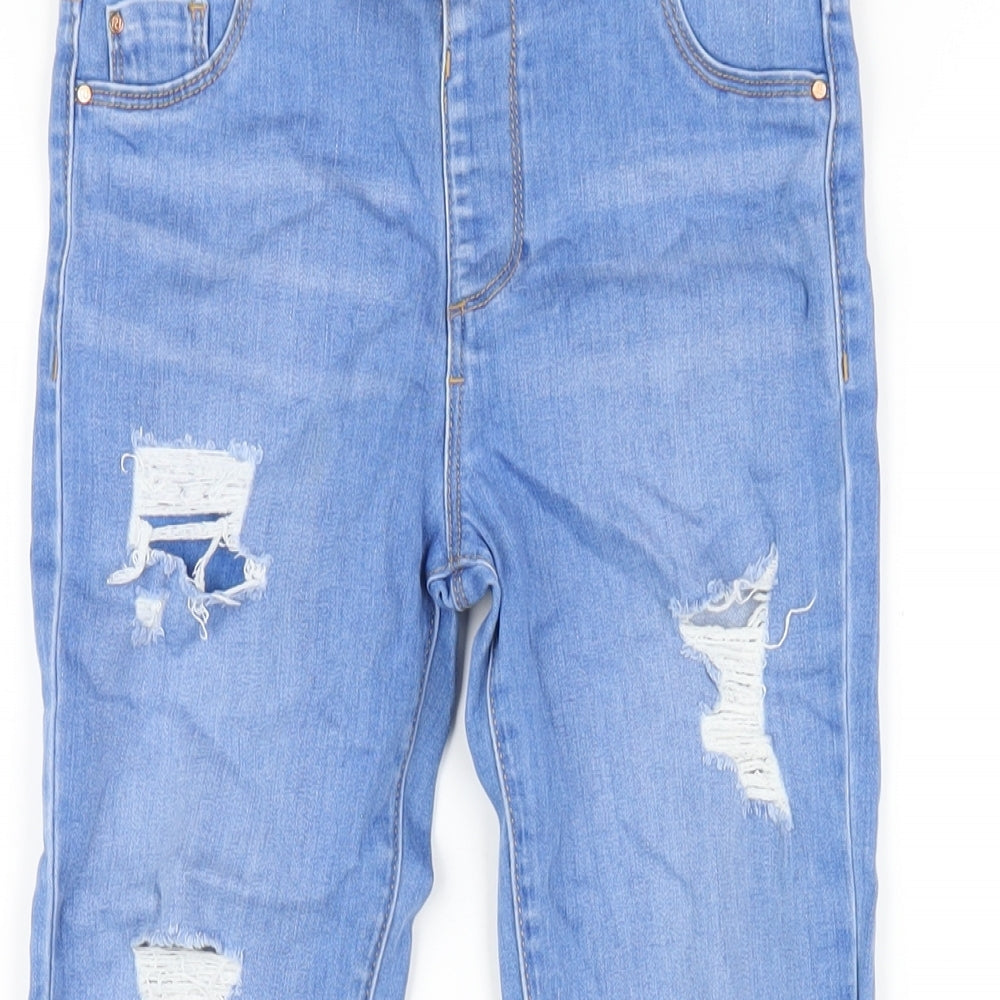River Island Girls Blue Cotton Skinny Jeans Size 9 Years L24 in Regular Zip