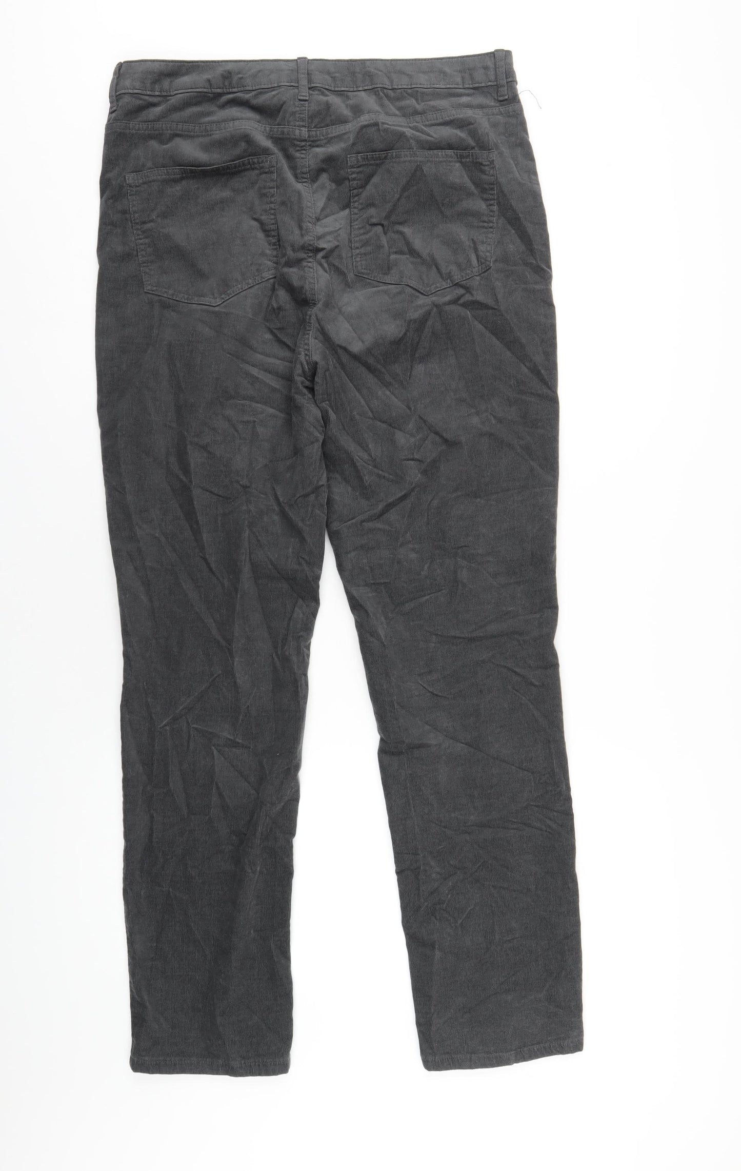 Marks and Spencer Womens Grey Cotton Trousers Size 16 L31 in Regular Zip