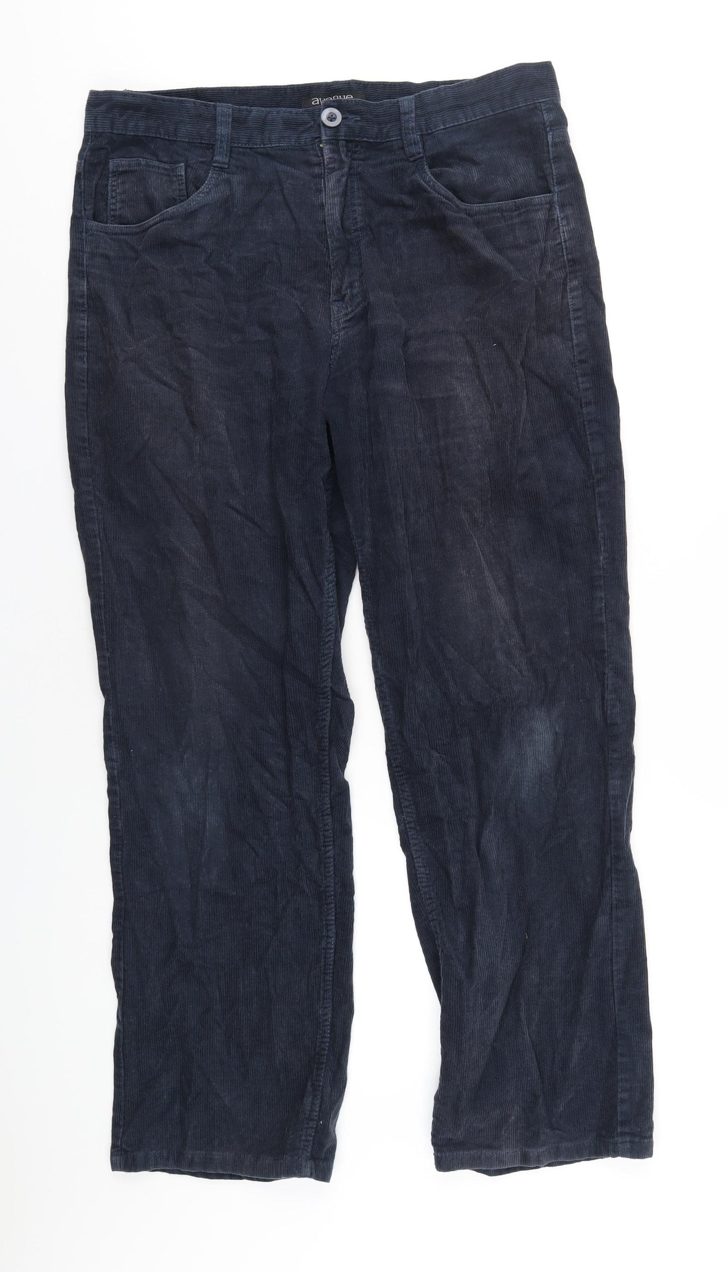 Avenue Mens Blue Cotton Trousers Size 36 in L31 in Regular Zip