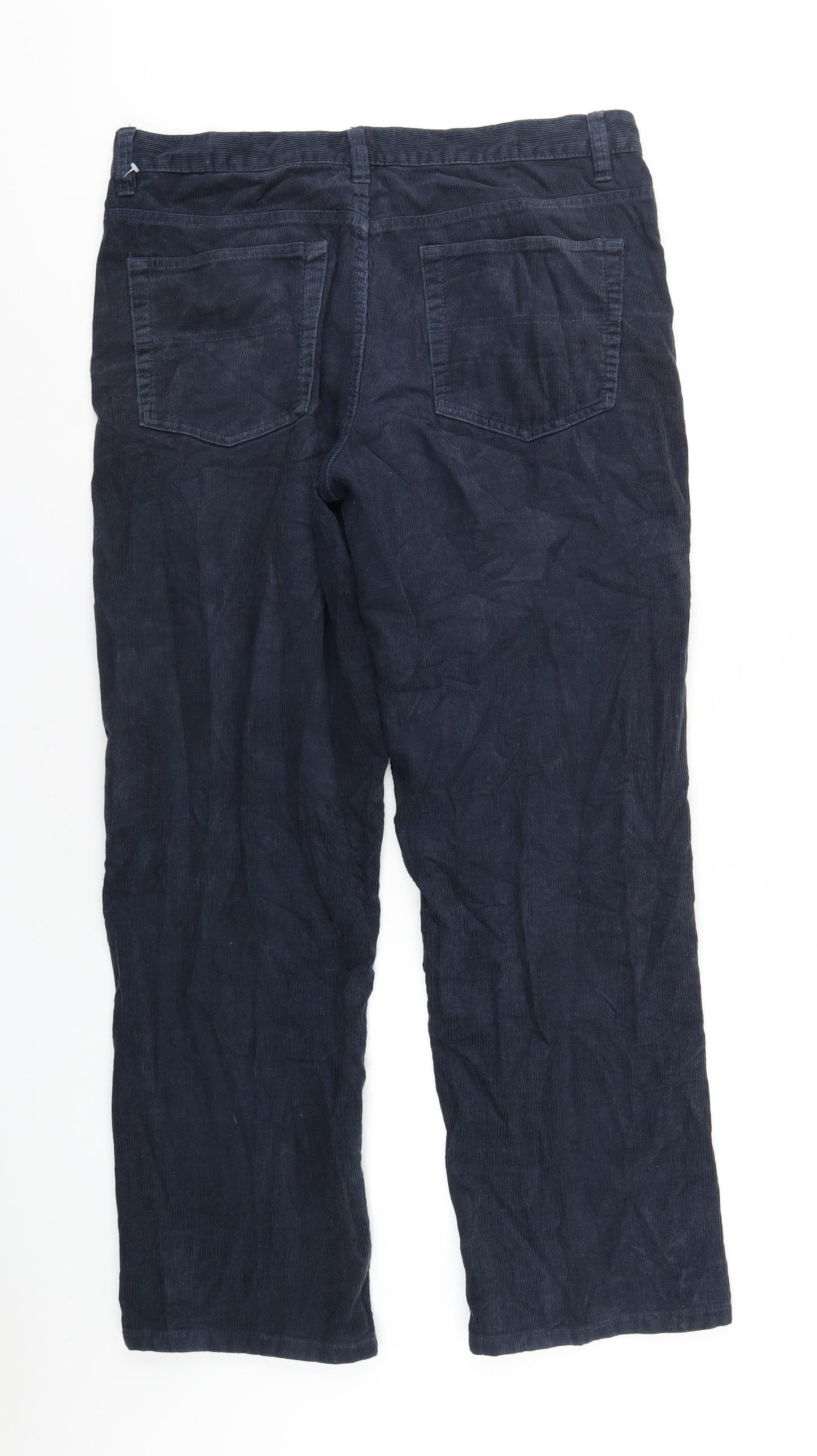 Avenue Mens Blue Cotton Trousers Size 36 in L31 in Regular Zip