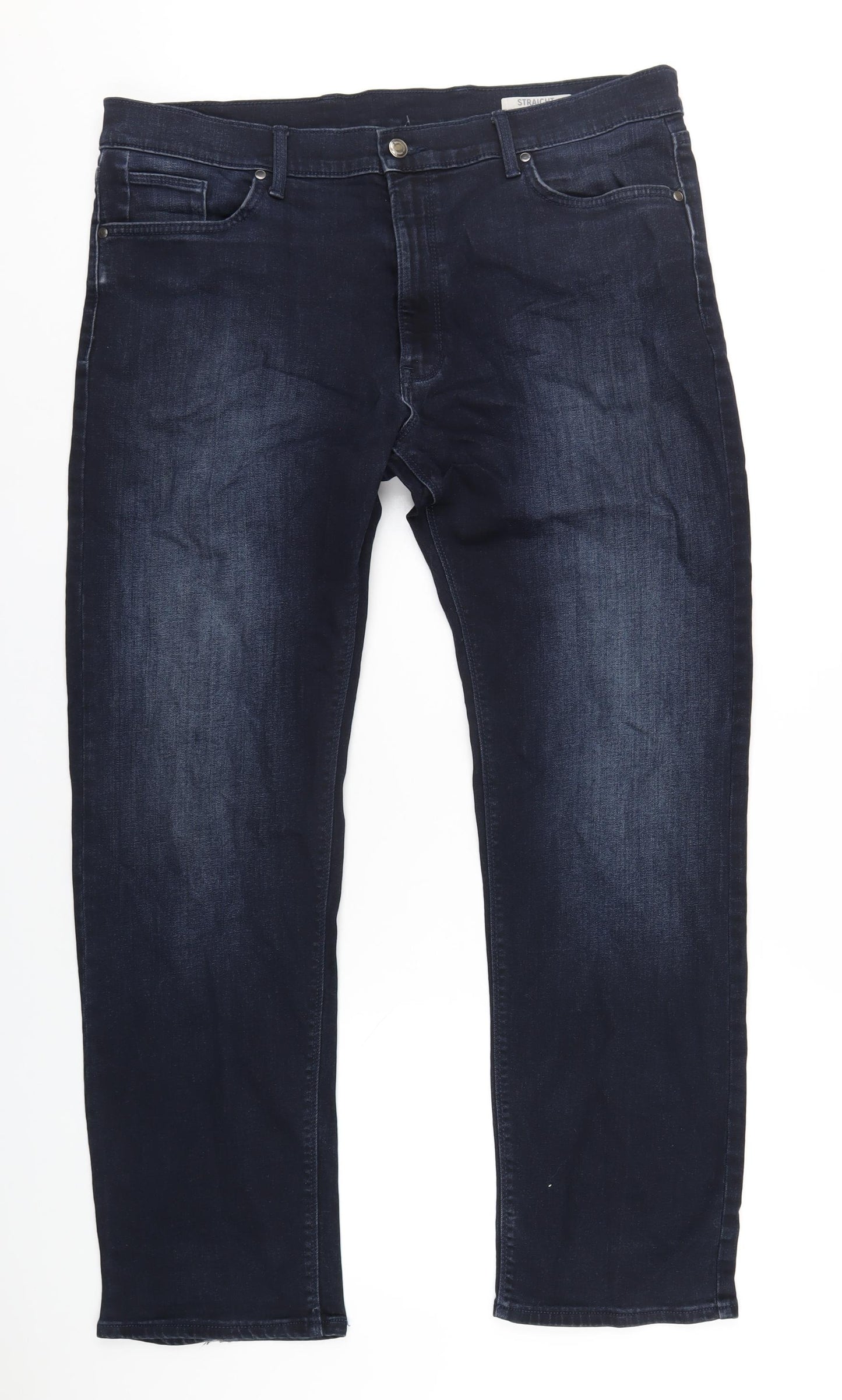 Marks and Spencer Mens Blue Cotton Straight Jeans Size 38 in L31 in Regular Zip