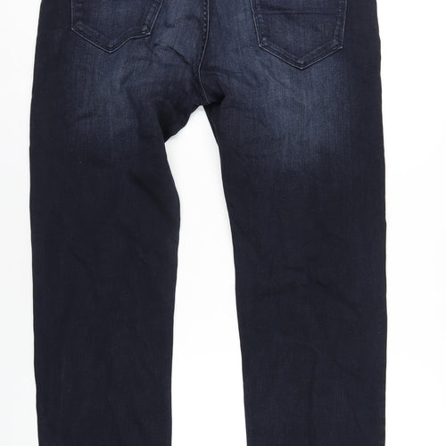 Marks and Spencer Mens Blue Cotton Straight Jeans Size 38 in L31 in Regular Zip