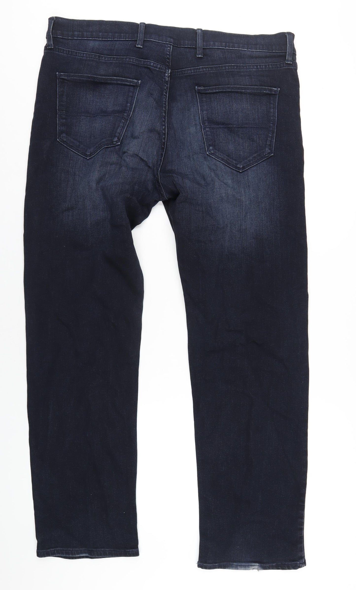 Marks and Spencer Mens Blue Cotton Straight Jeans Size 38 in L31 in Regular Zip