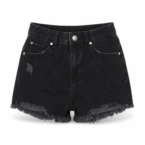 Denim & Co. Womens Black Cotton Cut-Off Shorts Size 4 Regular Zip