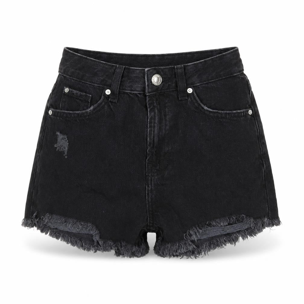 Denim & Co. Womens Black Cotton Cut-Off Shorts Size 4 Regular Zip