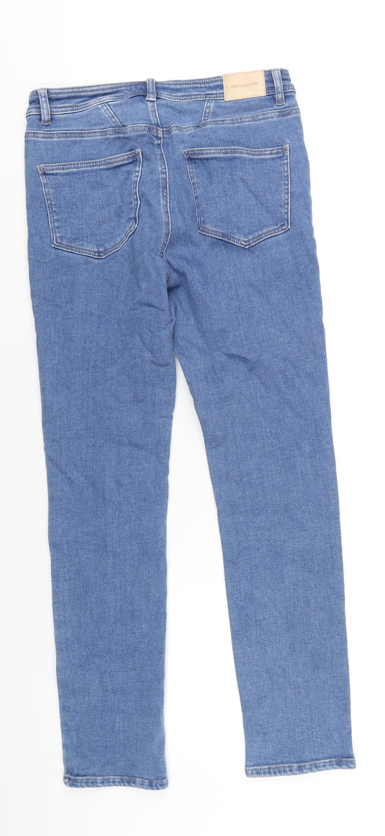 NEXT Womens Blue Cotton Straight Jeans Size 10 L30 in Slim Zip