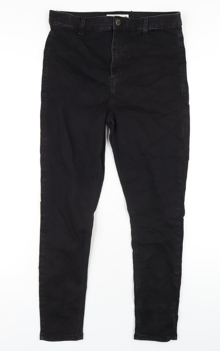 Topshop Womens Black Cotton Skinny Jeans Size 34 in L30 in Regular Zip