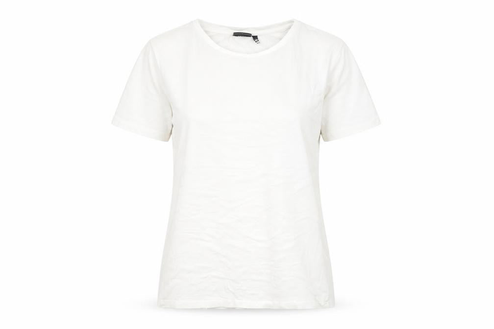 Front view of ASOS women’s white cotton basic t-shirt, size M, round neck