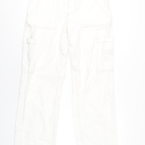 H&M Womens Ivory Cotton Straight Jeans Size 10 L30 in Regular Zip