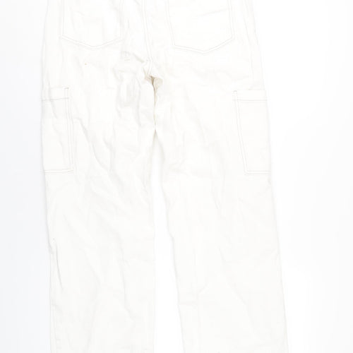 H&M Womens Ivory Cotton Straight Jeans Size 10 L30 in Regular Zip