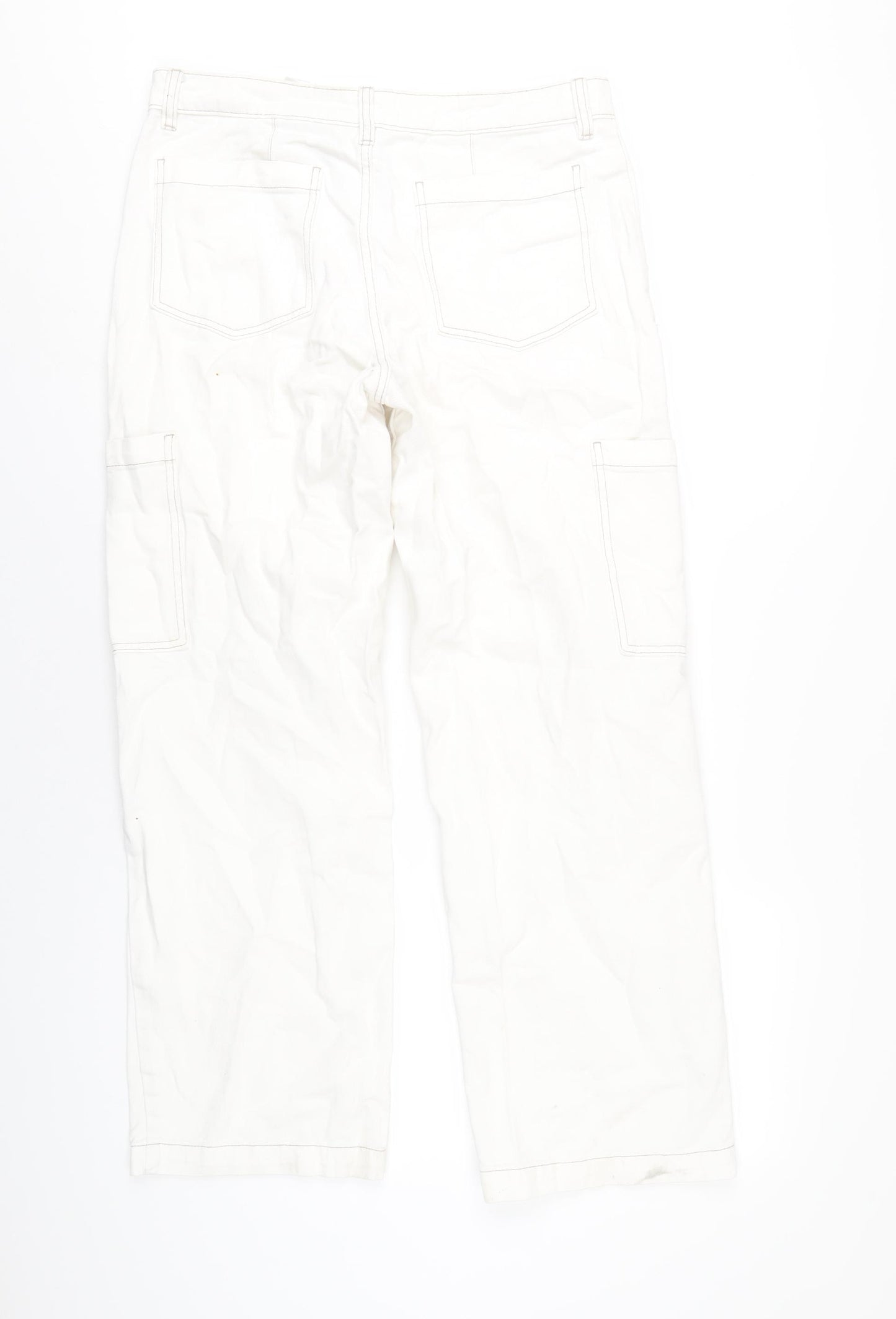 H&M Womens Ivory Cotton Straight Jeans Size 10 L30 in Regular Zip