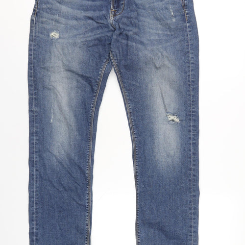Pepe Jeans Mens Blue Cotton Straight Jeans Size 32 in L33 in Regular Zip