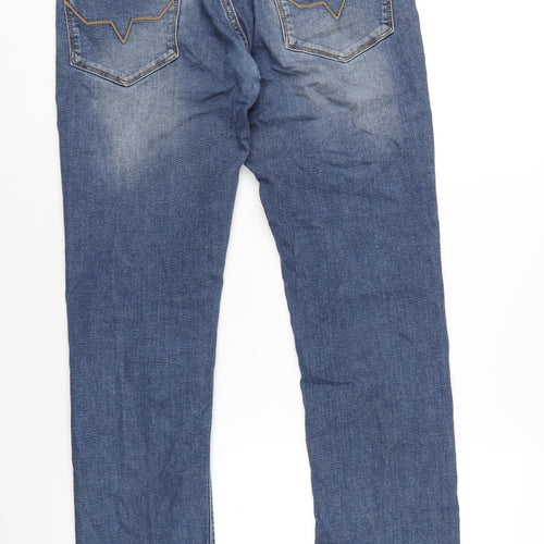 Pepe Jeans Mens Blue Cotton Straight Jeans Size 32 in L33 in Regular Zip