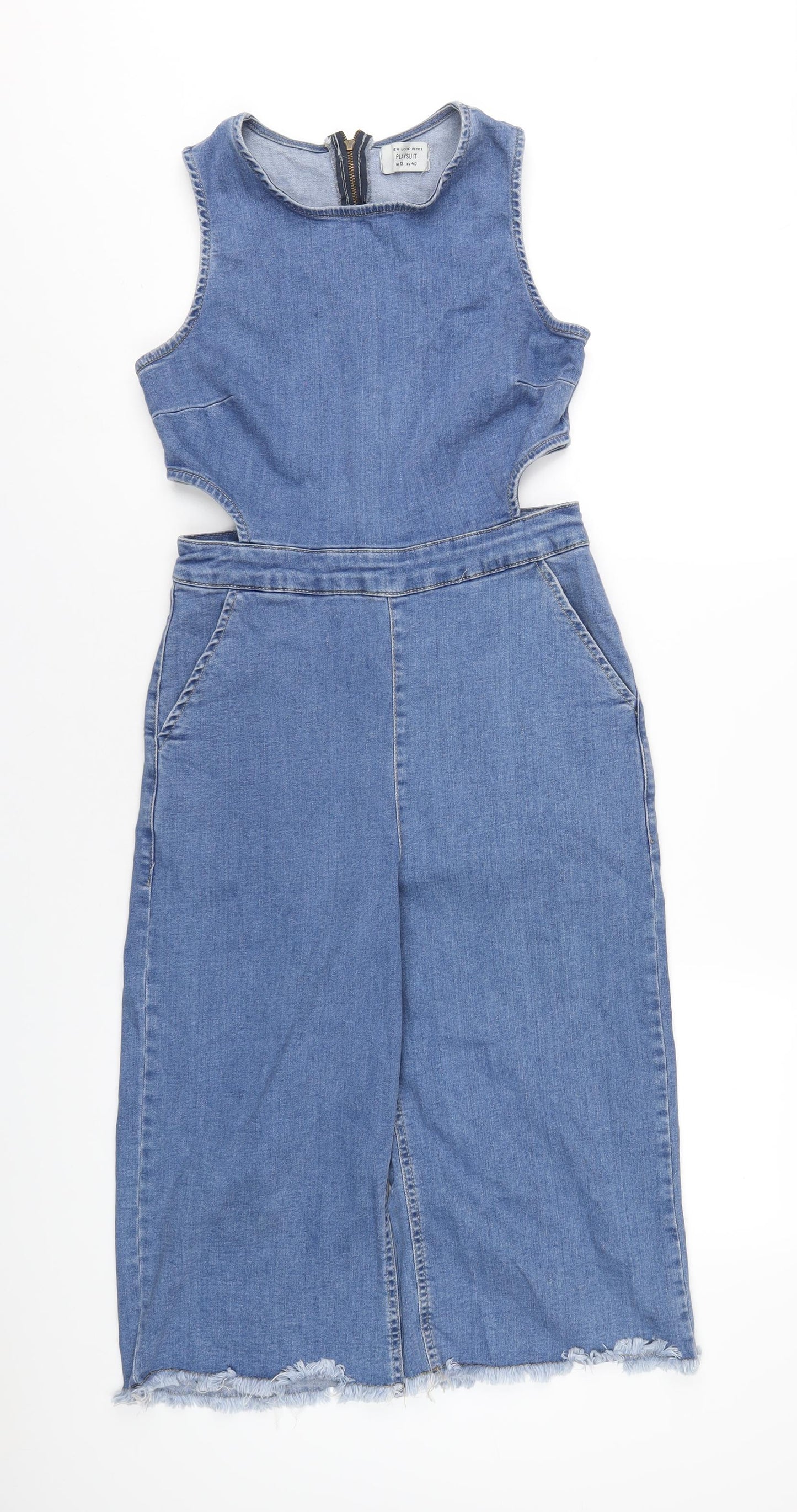 New Look Womens Blue Cotton Jumpsuit One-Piece Size 12 L18 in Zip