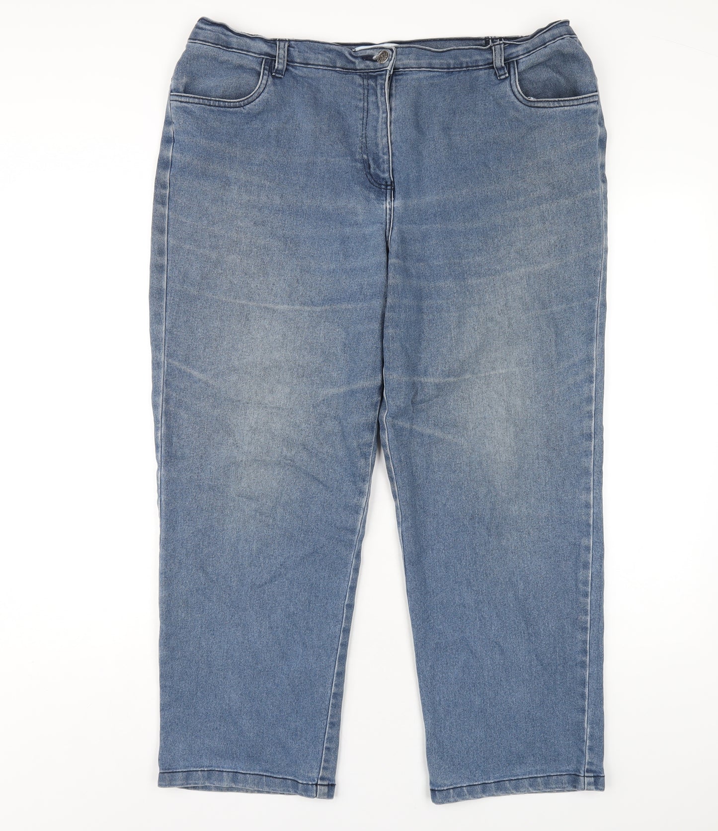 Bonmarché Womens Blue Cotton Straight Jeans Size 18 L28 in Regular Zip
