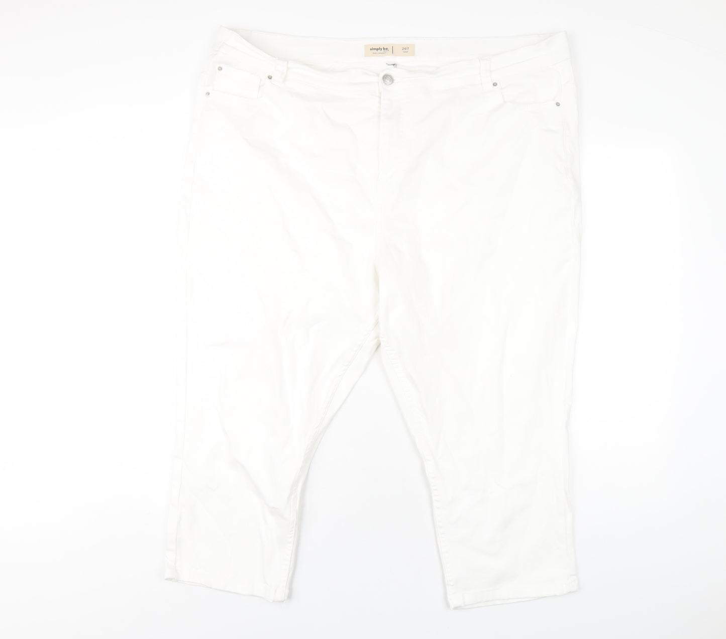 Simply Be Womens White Cotton Cropped Jeans Size 44 in L22 in Regular Zip